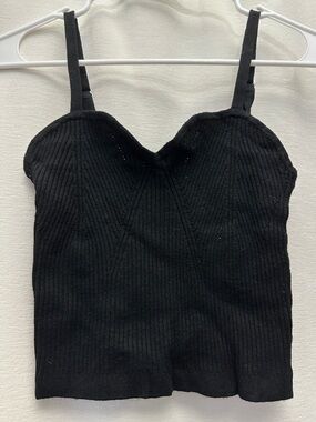 Wild Fable Black Knit Ribbed Sweetheart Neck Tank Top